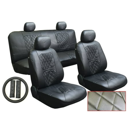 - Unique Imports 13Pcs Leatherette BMW Black Seat Cover set Steering,Seat Belt Pads