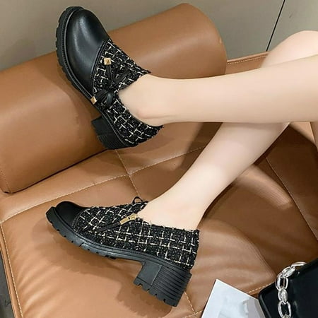 

Cathalem Casual Shoes for Women Loafer Thick Heel Single Shoes Women High Heels Silk Lace Up Women Casual Shoes for Women Wedge Black 6.50