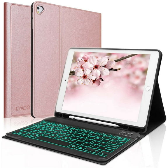 Kvago iPad Backlit Keyboard Case for iPad 10.2" 9th Gen 2021/8th Gen Air3 iPad Pro 10.5" Built-in Pencil Holder Backlit Keyboard Auto Sleep/Wake Function (Rose Gold)