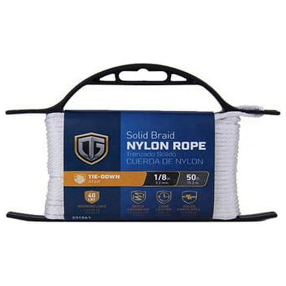 642151 Nylon Rope, Solid Braided, White, 1/8-In. x 50-Ft. - Quantity 6