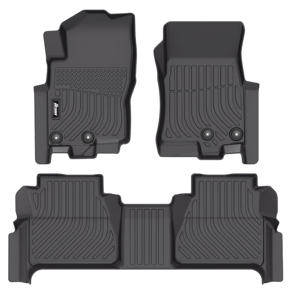 Ikon Motorsports 3D TPE Floor Mats Fits 2022-2026 Nissan Frontier Crew Cab, Black All Weather Carpet Liners 3PCS