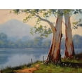 thumbnail image 2 of Gercken, Graham 32x26 Black Ornate Wood Framed with Double Matting Museum Art Print Titled - Lake Trees, 2 of 4