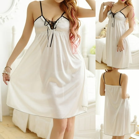 

Underwear For Women Set Bra And Panty Women s Suspender Dress Pajamas Lace Underwear Nightdress T-Back Set White