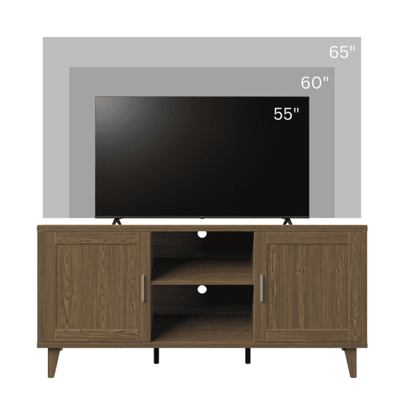 JUYG 60" Modern TV Stand, Walnut Finish, Fits 65" TV