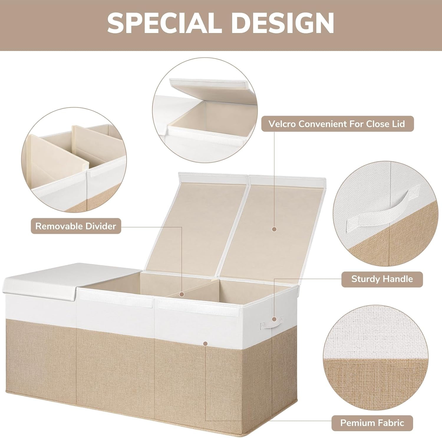 185L Extra Large Toy Box, Toy Storage Organizer Collapsible Storage Bins with Lids Toy Chest for Playroom, Living Room, Toy Baskets Storage Kids, Boys Girls 39" x 17" x 17" (Beige & White)