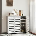thumbnail image 2 of HOMCOM Armoire à Chaussures Étroite pour Entrée avec 3 Portes à Lattes, Blanc, 2 of 10