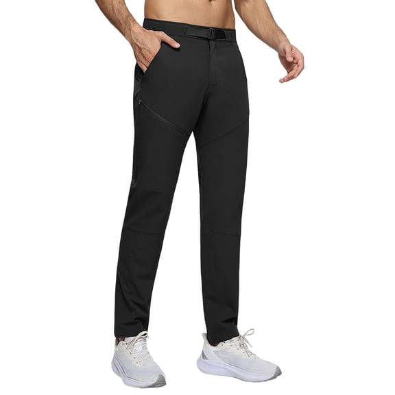 Breezora Mens Quick Drying Work Pants Breathable Straight Leg Trousers for Outdoor Hiking Training and Casual Fitness L Size Black
