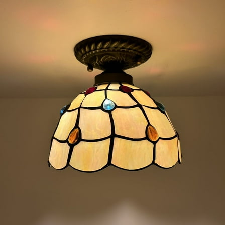 Enjoy D�cor Lamps 8-Inch Tiffany Ceiling Light with Stained Glass Bowl