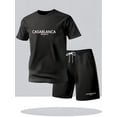 thumbnail image 1 of Ensemble de Sport Décontracté d'Été pour Homme, T-Shirt, Imprimé Marocain Casablanca, Col Rond et Short, 1 of 5