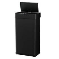 Touchless Sensor Trash Can, 18.5 Gal Smart Automatic Garbage Bin, Stainless Steel Kitchen Trash Can with Soft-Close Lid, Bag Ring & Light (Black)