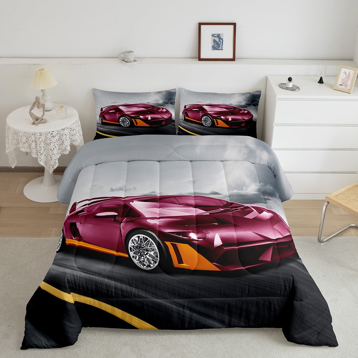 YST Race Car Twin Bedding Sets For Boys, Racing Car Comforter Set