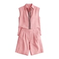 thumbnail image 5 of mihongmao Country Concert Outfits for Ladies Vacation Sets Women's Casual 2 Piece Outfit Long Sleeve Button Down Cardigan and Loose Wide Leg Cargo Pants with Pockets Tracksuit Set Pink XL, 5 of 6