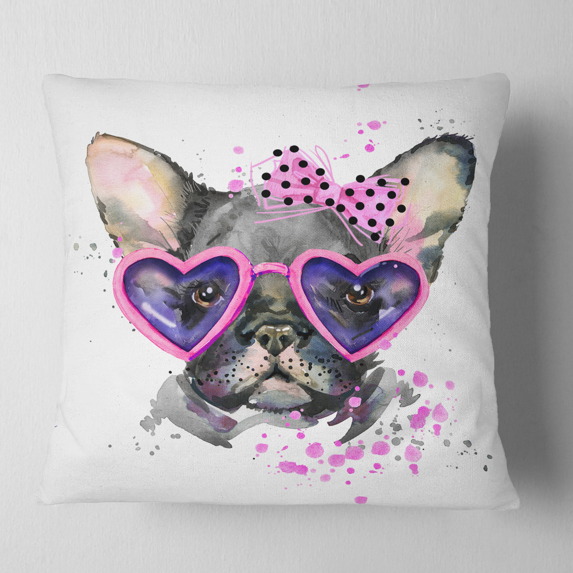 Designart Cute Dog with Pink Glasses - Animal Throw Pillow - 18x18