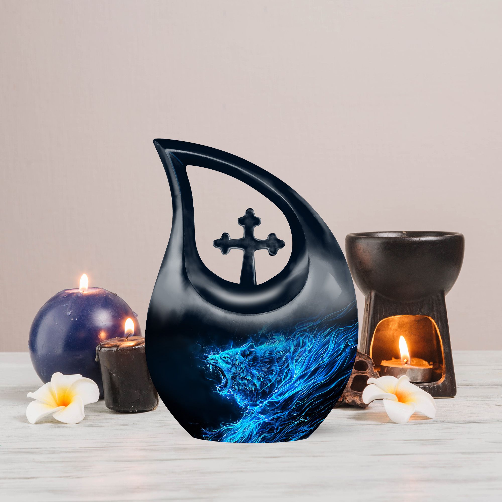MUKTIVE Blue Wolf Large Funeral urns for Human Ashes Adult Women - Memorial urn for Human Ashes Adult Male - Burial Decorative Remains 10 inch