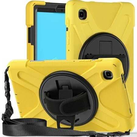 KIQ Samsung Galaxy Tab A7 Lite Case 8.7'' With Screen Protector with Rotating Hand Strap Kickstand Samsung Galaxy Tab A7 Lite Tablet Case Kid Proof 2021 SM-T220/T225/T227 - Yellow