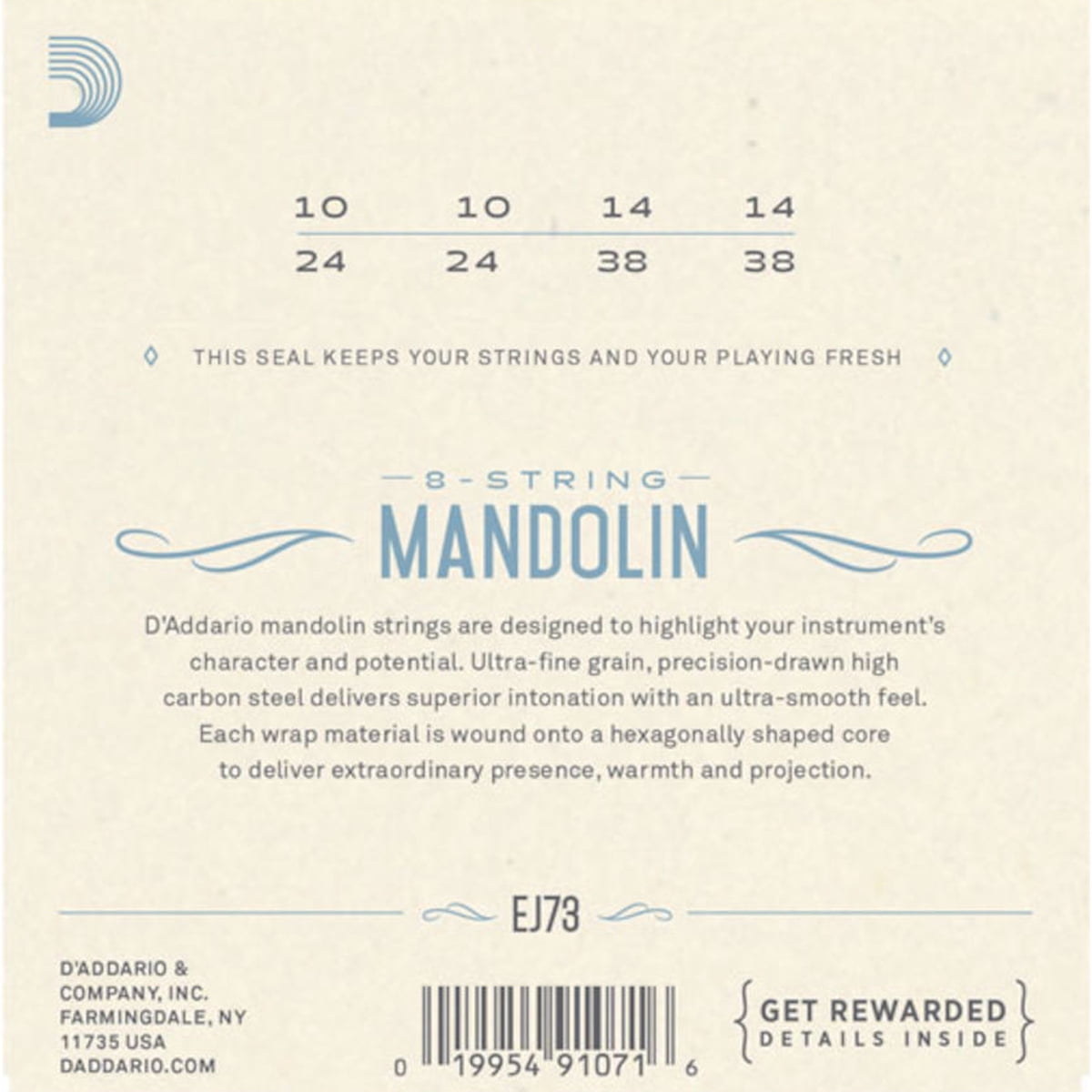 D'Addario EJ73 Mandolin Strings, Phosphor Bronze Light 10-38, 3 Sets EJ73-3D