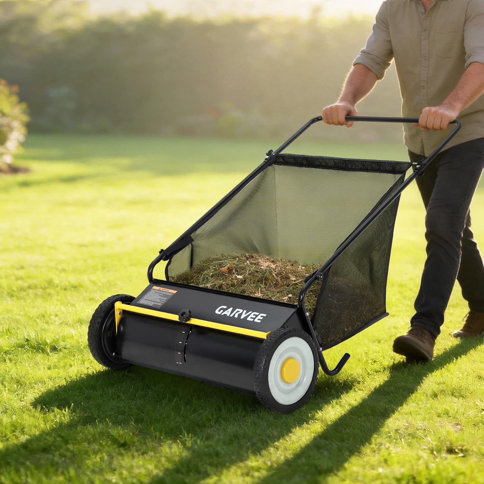21 Inch Heavy Duty 4-Brush Push Lawn Sweeper, 3.5 Cu.Ft Large Collection Bag for Yard, Garden Cleanup