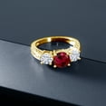 thumbnail image 4 of Gem Stone King 18K Yellow Gold Plated Silver 3-Stone Ring Round Red Created Ruby and Moissanite 2.55cttw (Size 9), 4 of 5