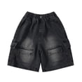 thumbnail image 6 of Caixia Boys Baggy Jorts Wide Leg Y2K Jean Shorts | Elastic Waist, Deep Pockets, Knee Length, Loose Fit, Vintage Streetwear, 6 of 7