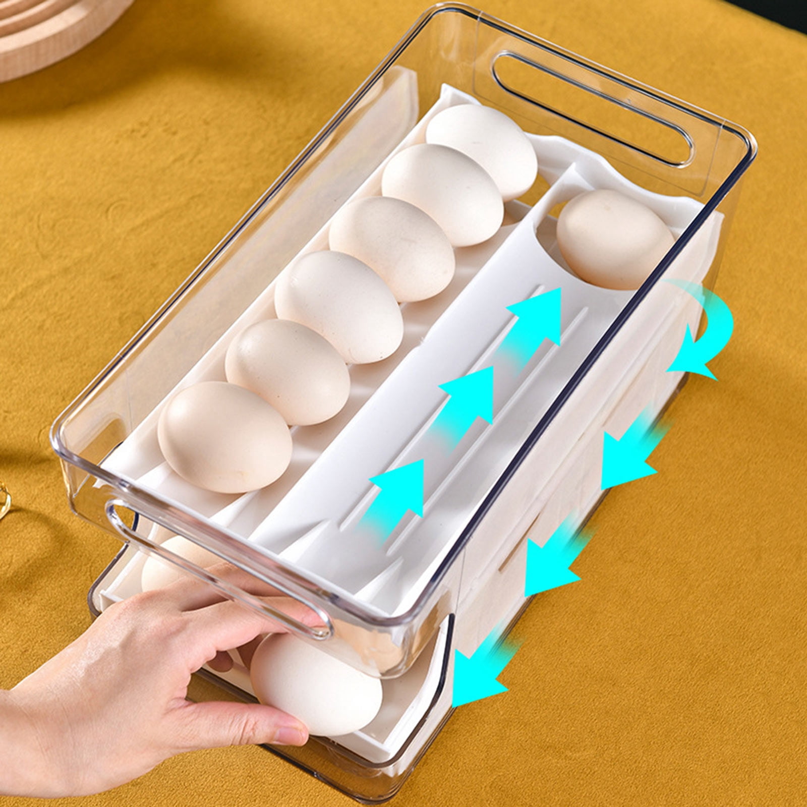 Space saving Double layer Storage Box Secure Eggs Storage Slide Eggs Container Automatic Scrolling Eggs Holder
