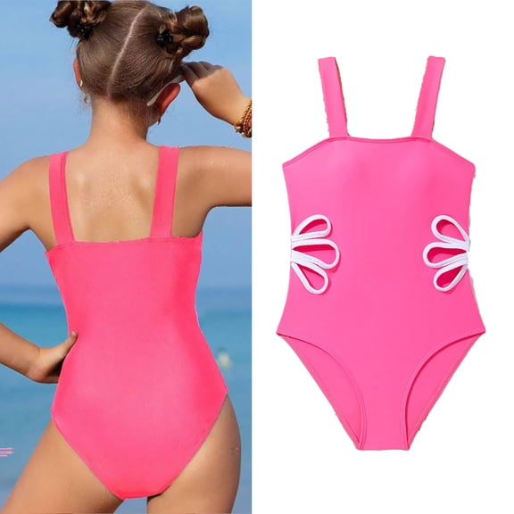 1 Piece Swimsuit Girls Cut Out Bathing Suit Quick Dry Swimwear with Retro Square Neck Swim Suit for Girls 11-12 Years