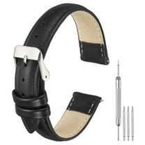 Uxcell Leather Watch Bands for Men and Women, 18mm Quick Release Watch Strap Replacement, Flat Thin Elegant Leather Watch Strap with Strap Tools, Black