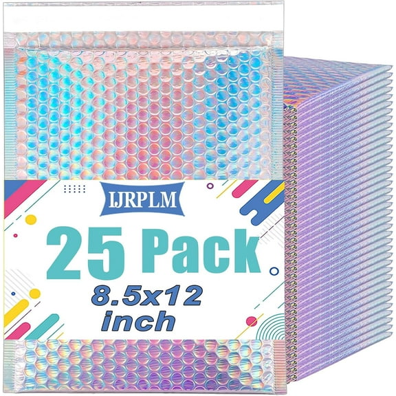 25 Pcs Metallic Bubble Mailers,8.5x12 Inch Holographic Bubble Mailers,Self Seal Waterproof Shipping Bags,Poly Padded Envelopes for Mailing Packaging Small Business