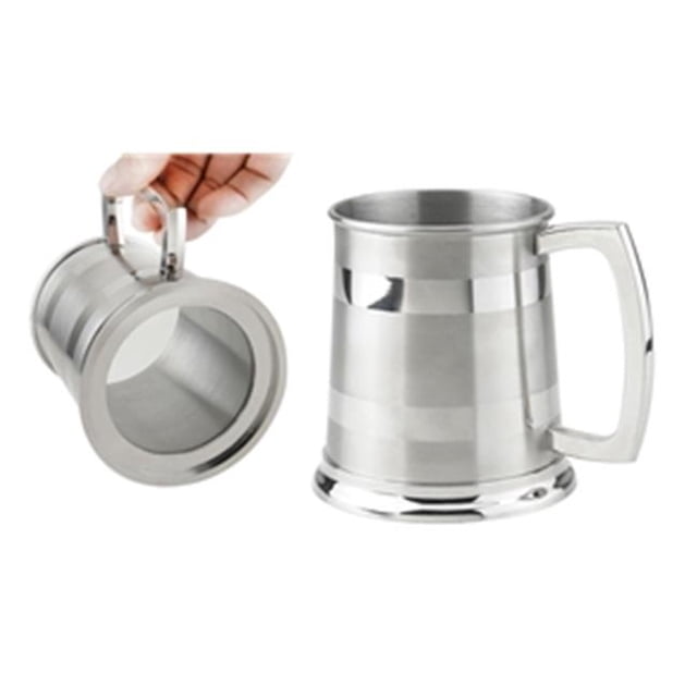 Dual Polished Stripes on Satin 16 oz Beer Mug with Glass Bottom