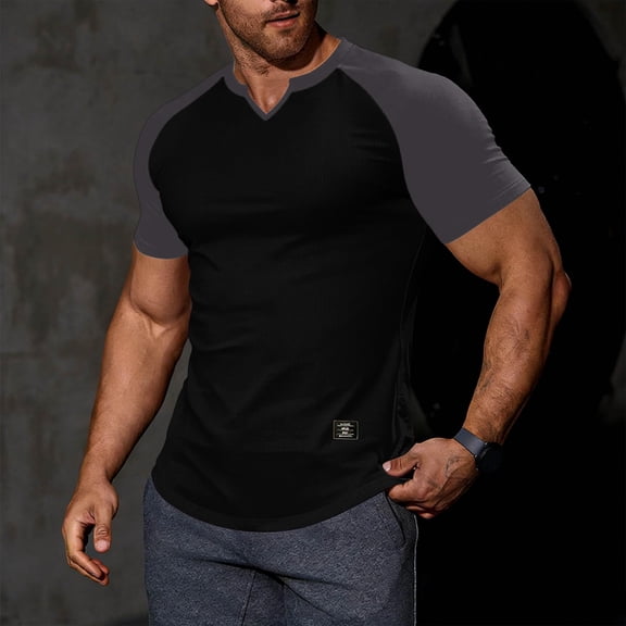 Short Sleeve T-Shirts for Men V Neck Tees Tops Mens Stretchy Slim Ribbed Basic Summer Casual Tshirts Shirts