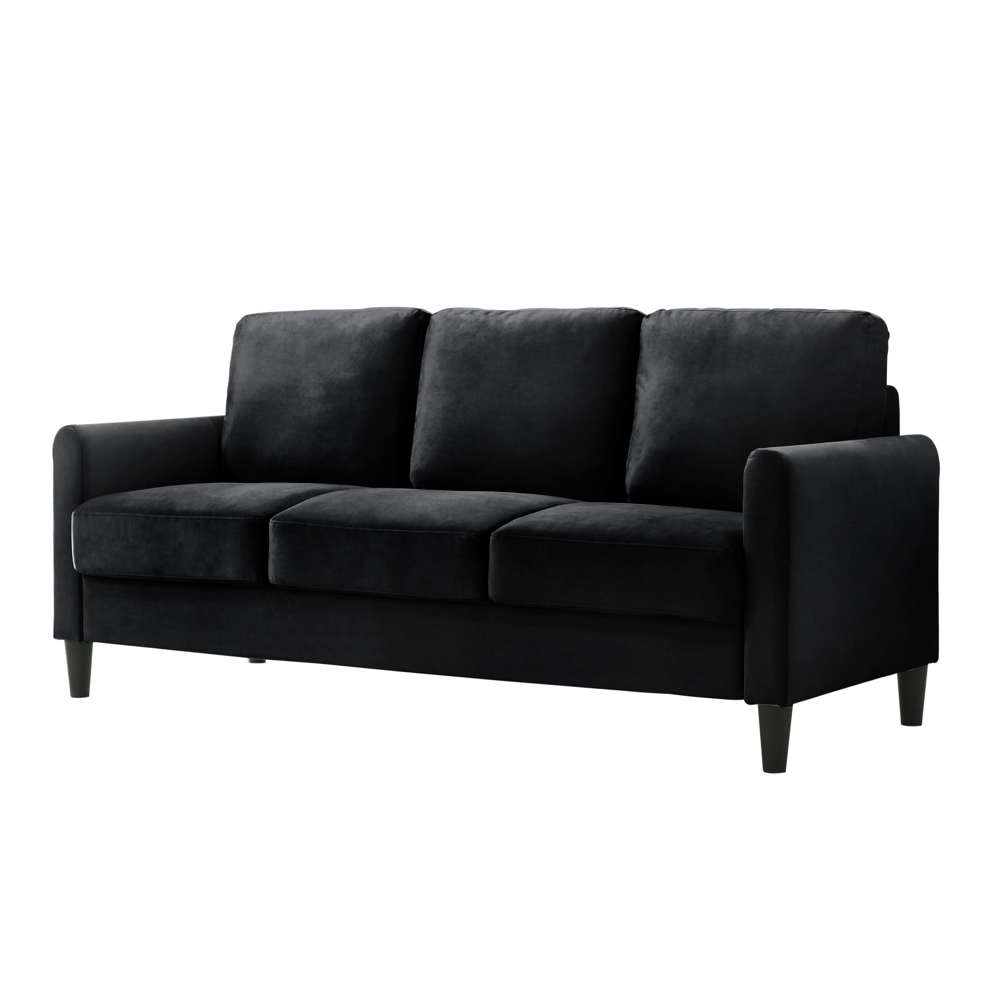 Home Design Airell Velvet Arm Sofa with Plush Armrests and Sleek Black Legs, Modern Upholstered Design for Living Room, Black