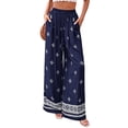 thumbnail image 4 of Women'S Wide Leg Palazzo Pants Boho Floral Trousers Flowy Beach Vacation Clothes Resort Wear Navy Blue XXL, 4 of 9