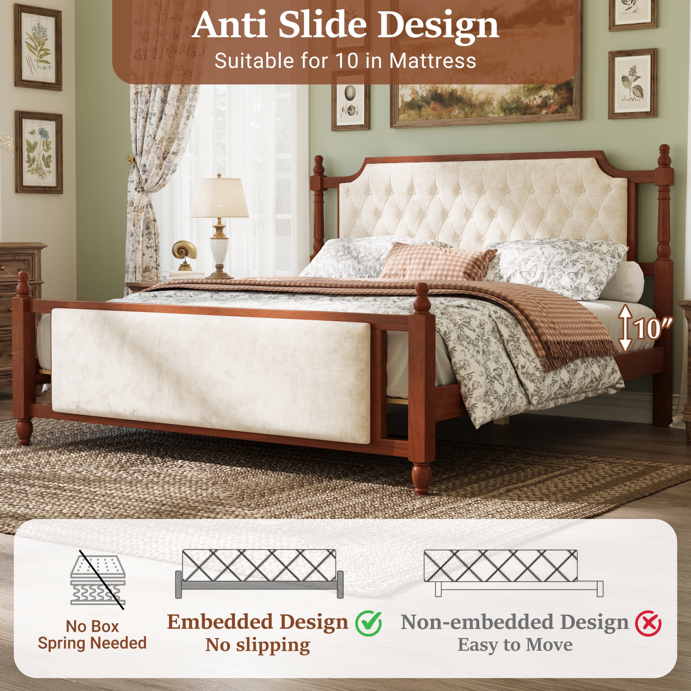Christopher Knight Home King Upholstered Platform Bed, Velvet Tufted Headboard and Footboard, Brown