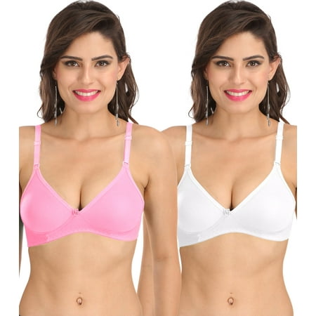 

Ossirrio Women s Everyday Non Padded Non Wired 3/4th Coverage T-Shirt Bra with Free Transparent Strap White Pink