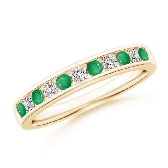 Round Shape Green Emerald CZ Diamond Eternity Band Ring 925 Sterling Silver Rose Gold Plated May Birthstone Christmas New Year Gift Gemstone Jewelry