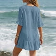 thumbnail image 4 of Beach Cover Ups for Women V Neck Short Sleeve Button Down Dresses Ruffle Hem Loose Fit Coverups for Bikini Sets & Tankini Set 2026 Summer Vacation Beach Cover Up Bathing Suits, 4 of 5