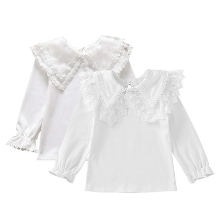 

Esaierr Kids Baby Girls T-Shirts Blouse Solid Color Doll Collar Long Sleeve Shirts Spring Fall Casual Bottoming Tops for 3-12 Years