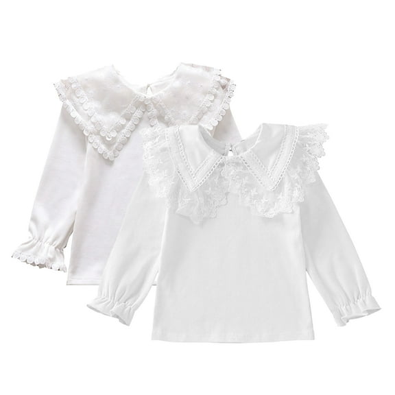 Esaierr Kids Baby Girls Blouse Spring Fall Long Sleeve Shirts Princess Button Dress Shirts Cotton Cotton Bottoming T Shirt Tops 3-12Y