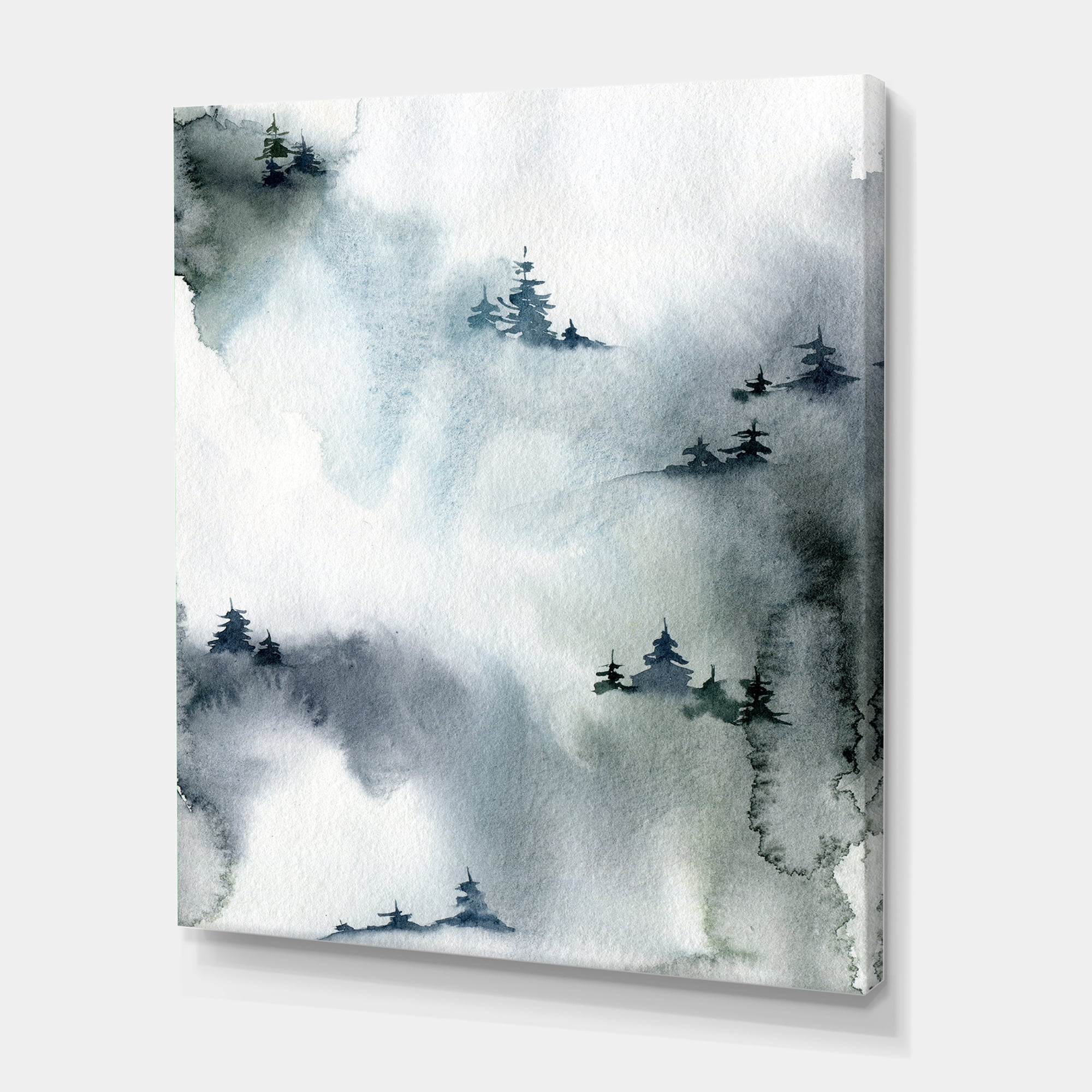 Designart ' Minimalistic Snowy Fir Trees With Winter Forest ' Modern Canvas Wall Art Print