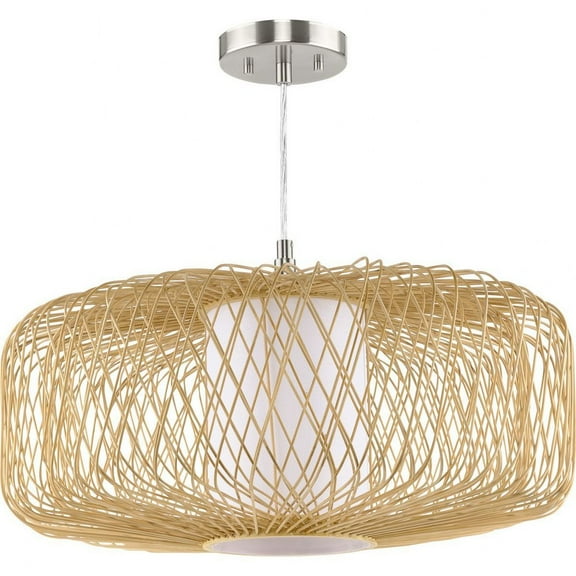 Progress Lighting Cordova 1-Light Pendant, Natural Rattan, Handwoven Shade, 22" x 12", Organic Modern Style
