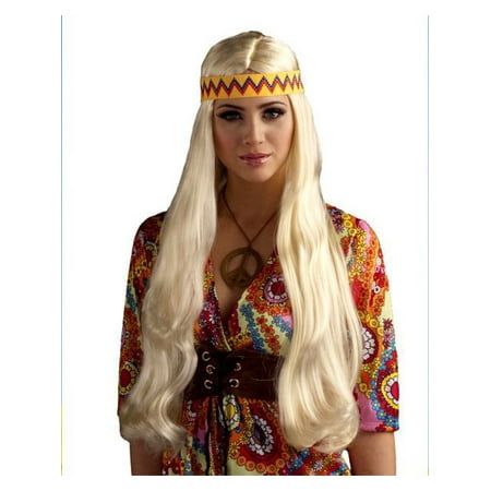 Unisex Hippy Blonde Wig with Detachable Headband for Adults