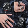 thumbnail image 3 of Juego de 16 anillos góticos punk de plata para hombres y mujeres, con diseño de rana, serpiente, mariposa, araña, ojo de animal, ajustable, estilo gótico, apilables., 3 of 5