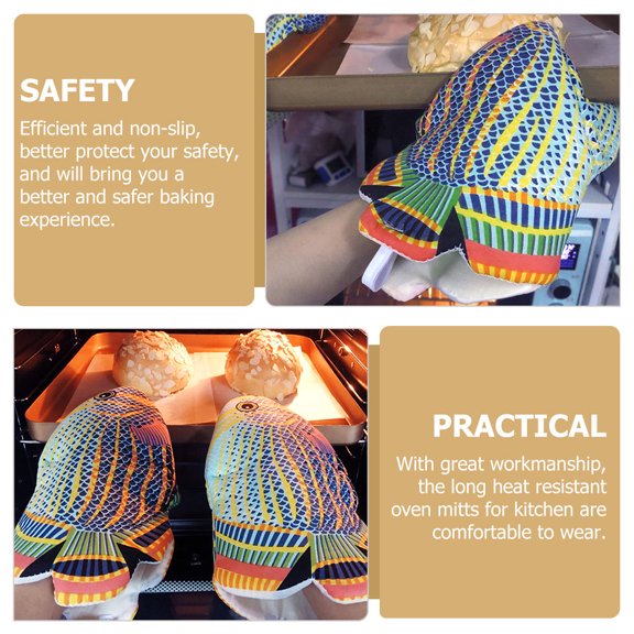 ETEREAUTY 2-Pack Multi-Color Oven Mitts with Non- Grip Kitchen Gloves for Safe Home Cooking