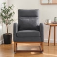 thumbnail image 2 of Hassch Upholstered Rocking Chair, Linen Fabric Glider Rocker with High Back, Accent Chair with Solid Wood Base, Reading Chair with Side Pocket for Living Room Bedroom Balcony, Gray, 2 of 8