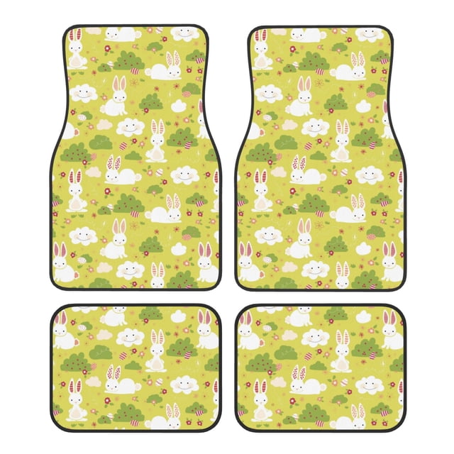 Balery Easter Bunny Juego de 4 Alfombrillas para Auto, Revestimientos de Caucho Resistente, Diseño Antideslizante