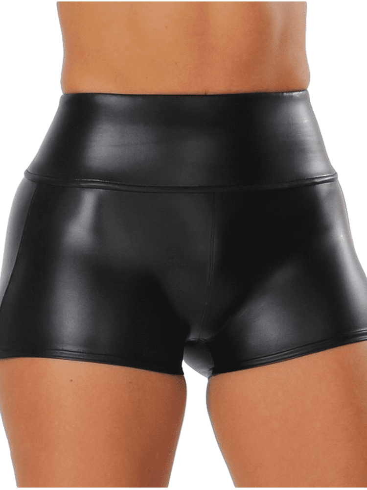 Womens Black Faux Leather Cycling Shorts Dancing Short Active Casual Leggings 