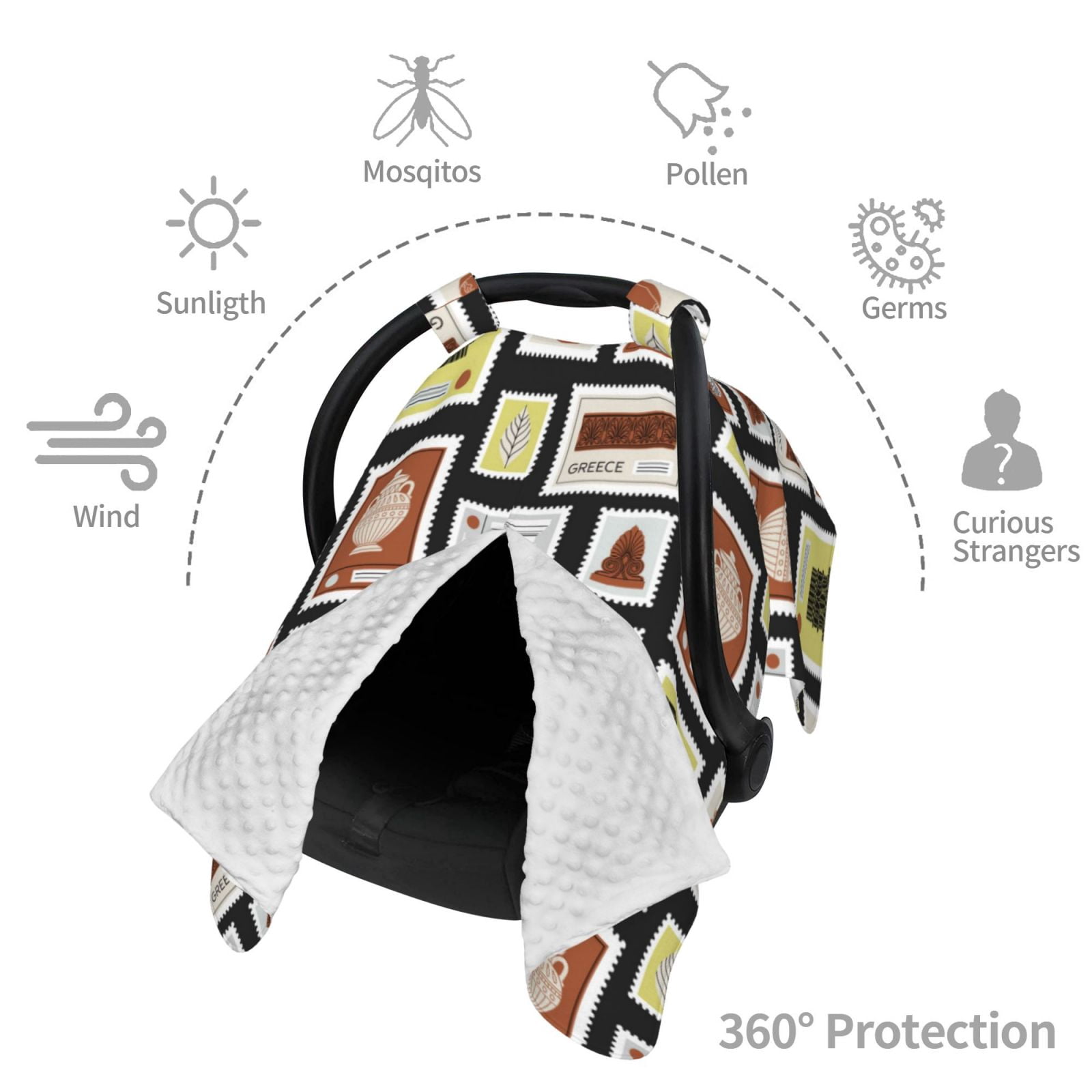 Car Seat Cover Baby - Stamp Pattern colorful Breathable Infant Car Seat Cover for Baby Carseat, Lightweight Comfort Baby Essentials Must Haves Newborn Stuff for Girl Boy