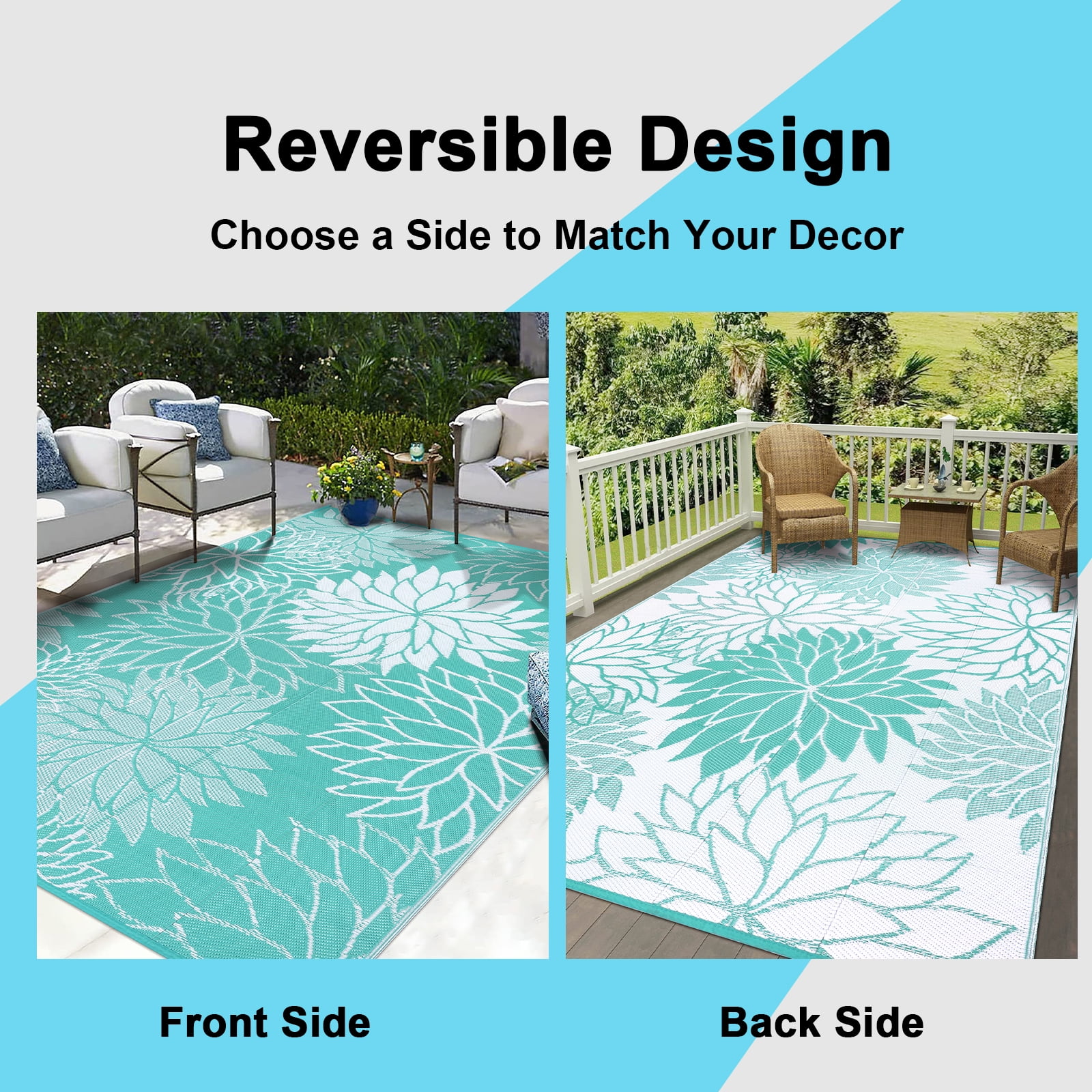 Ileading Outdoor Rugs for Patios 9'x12' Waterproof Patio Mat Plastic Straw Rug Reversible RV Camping Tent Rug Outside Area Rug for RV, Patios,Deck, Beach,Balcony, Camping