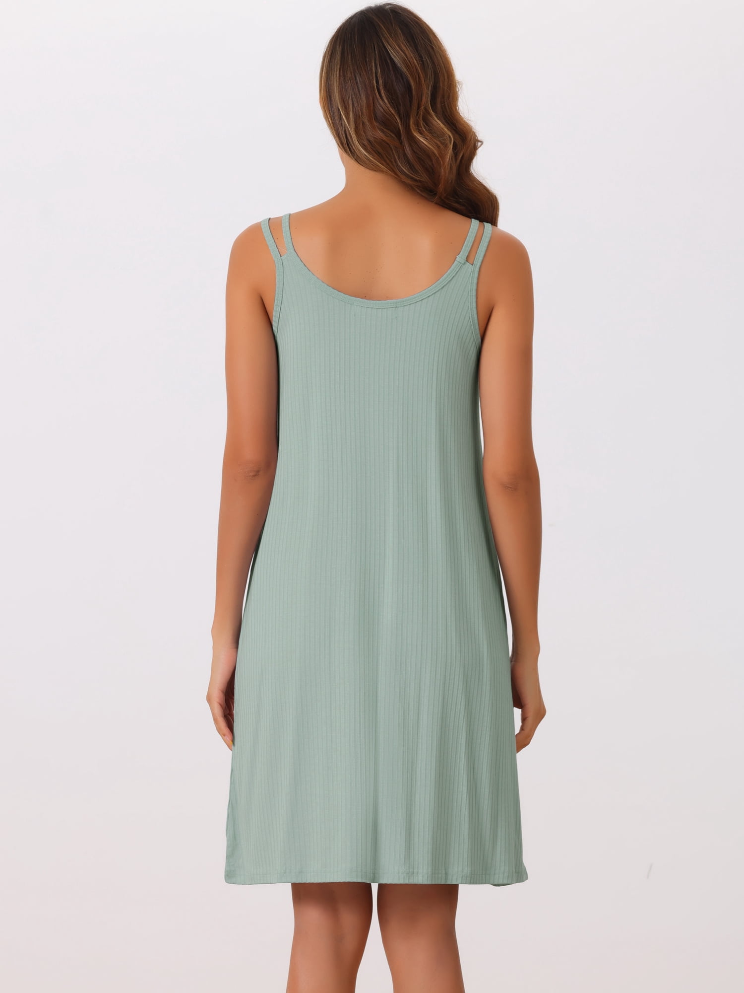 DARING DIVA Women's Sleeveless Modal Spaghetti Strap Chemise Nightgowns L Green
