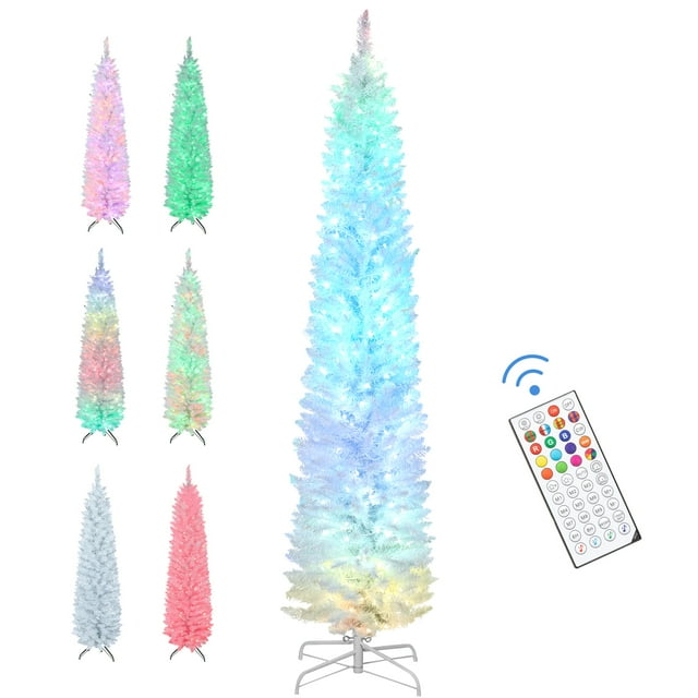HOMCOM Arbre de Noël de 7,5 Pi avec DEL Synchronisées Bricolage, Arbre de Noël, Blanc