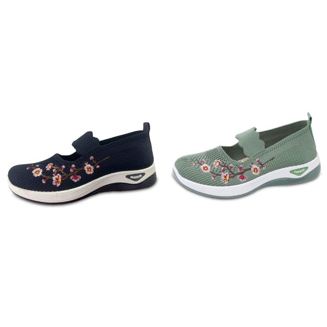 (2-Pack) Rinsvye Womens Summer Mesh Breathable Casual Shoes Round Toe Easy On Off Walk Shoes Comfort Footwear